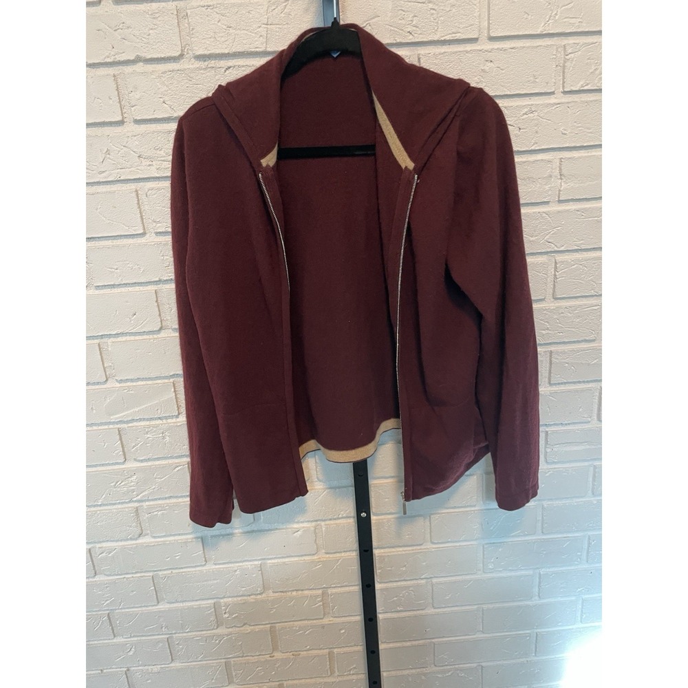 Escada Sport Cashmere Hoodie Zip Burgundy Luxury Knit Sweater M